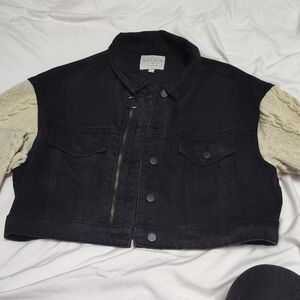 Hayden Black Denim and Cream Sweater Jean Jacket